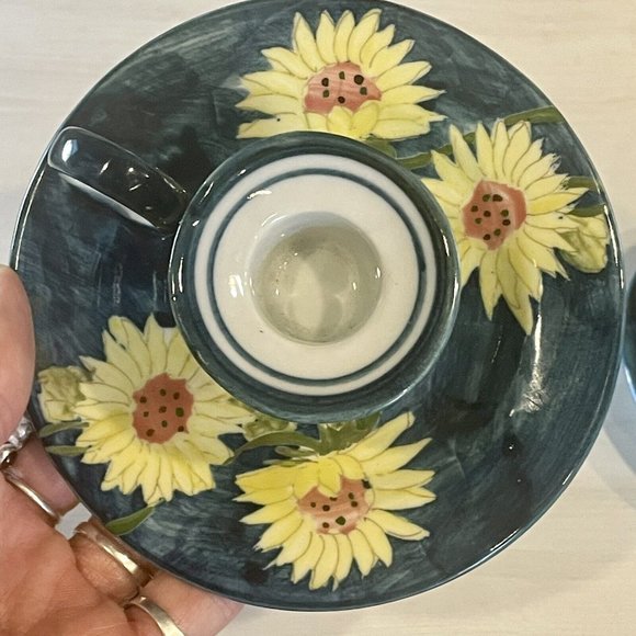 Vintage Chamberstick Hand Painted Thailand Candlestick Holders pair SUNFLOWERS - Picture 9 of 11